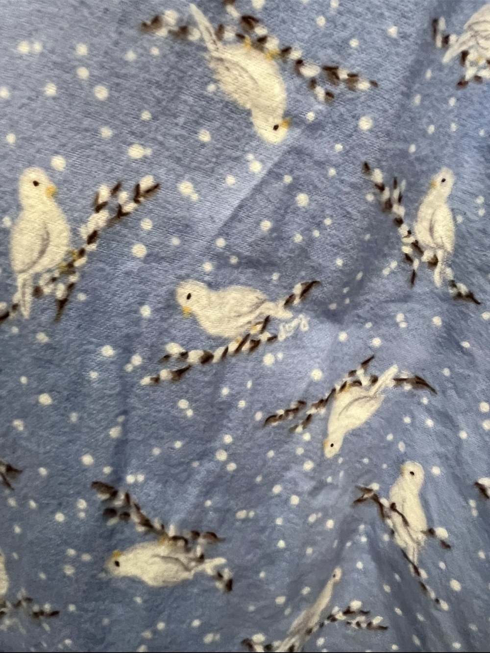 Lanz of Salzburg Light Blue snowy Dove Print flannel Nightgown with Lace Trim. - Picture 5 of 9